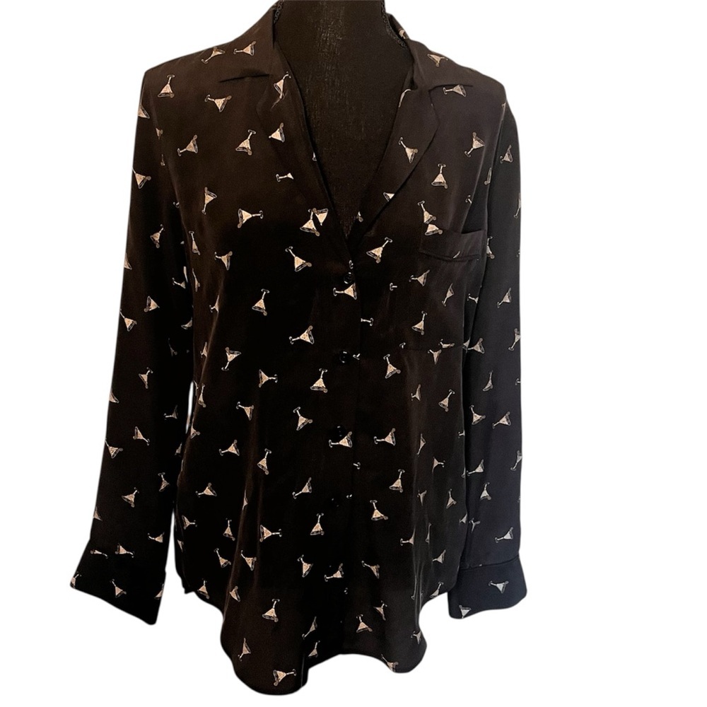 Equipment Femme Keira 100% Silk Button Up Shirt Sz S Martini Black Quiet Luxury